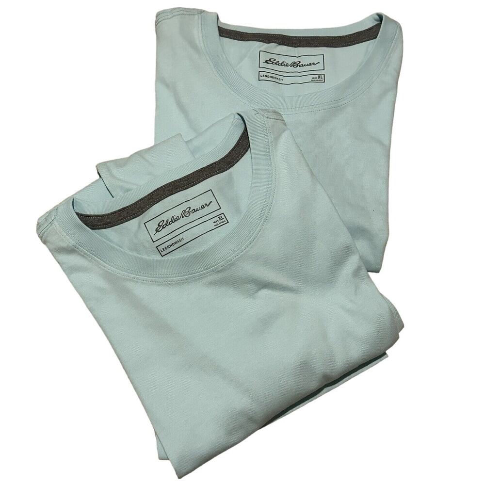 NWT Lot of Two! Eddie Bauer Legendwash Men's XL Blue/Aqua Solid Casual T-Shirts